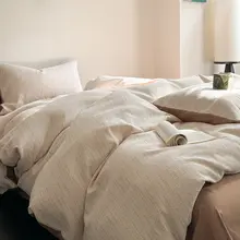 シンプルな無地デザインの三層ガーゼ全棉ベッドカバー【肌触りが良い・フラワーパターン・四点セット対応】