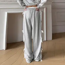 レースリボン付きコントラストカラーのウエストパンツ【カジュアル・女性用・甘いスタイル】
