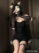 女性用魅力的なボーンビスチェコスプレ制服【セクシー・ナイトクラブ・猫耳デザイン】（セットアップ対応）