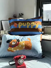 シンプルなブルーとコーヒー色のストライプ 寝具4点セット【1.5mまたは1.8m用・コットン製】