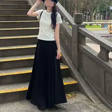 ブラックハイウエストプリーツスカート【夏用・ロング丈・大きいサイズ対応】