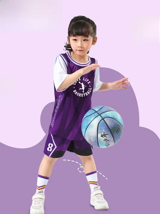 紫色 キッズ バスケットボールユニフォーム セット【短袖・幼稚園用・トレーニング用】