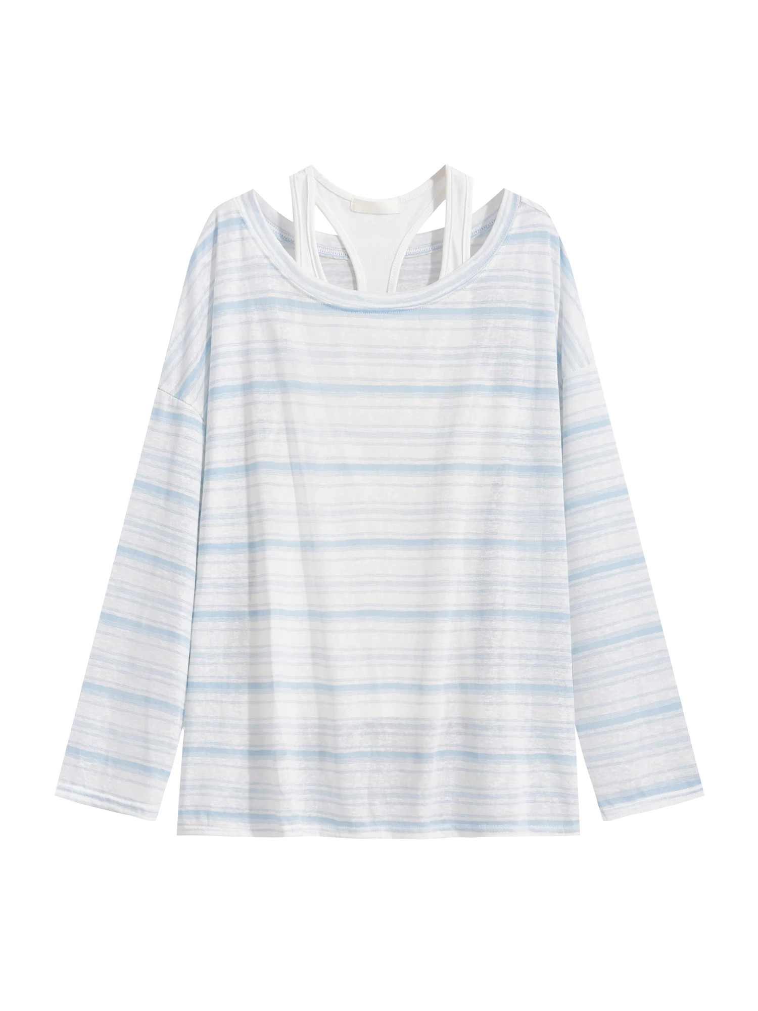 感漂うストライプデザインの長袖UVカットTシャツ：ロンT重ね着の通勤風スタイルを実現