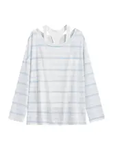 2点セット レディース 長袖Tシャツ ノースリーブ ストライプ バイカラー UVカット ルーズ レイヤード 夏
