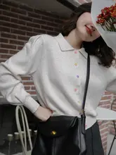 ポロカラー短丈ニットカーディガン【秋用・女性用・スリムフィット・インナーとして最適】