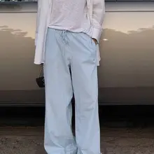 シンプルなデザインのピンクストライプ系帶カジュアルパンツ【・ロング丈】