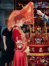 新婦用赤い半透明なかさぶたベール【中式婚礼・ショーヘ服用】