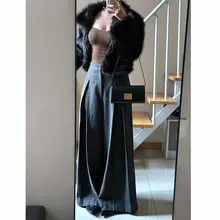 深灰色デザインのワイドレッグブーツカットパンツ【楽に着られるカジュアルなスタイル】（セットアップ対応）