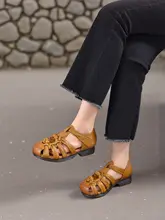 真皮製ローマ風女性用サンダル【手編み・穴あきデザイン・極上の柔らかさ・低ヒール】