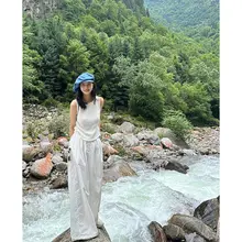 方米儿 ヴィンテージ風 シンプルトップス【ゆったりデザイン・感・カジュアル】とワイドパンツセット