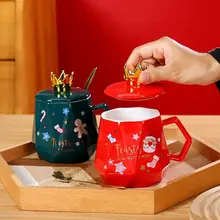 陶器製 マグカップ【 蓋・スプーン付き・ギフトボックス入り・ハンドル付き】【クリスマスプレゼント・ビジネス用】（セットアップ対応）