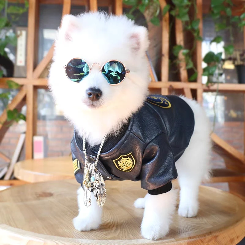 犬用ジャケット ライダーススタイル フリース裏地で冬の寒さを防ぐ
