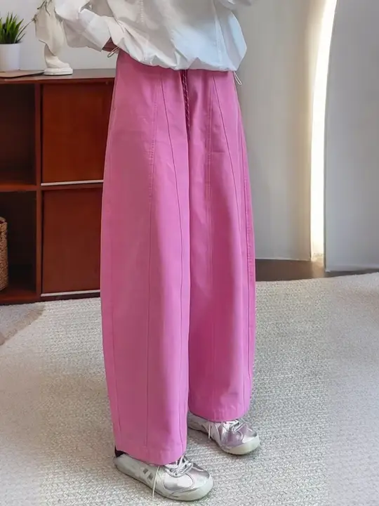 ピンクフラワーバルーンパンツ【感・梨型体型向け・ワイドレッグ】（セットアップ対応）