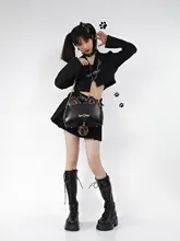 豹柄デザインの肩掛けバッグ【Y2Kスタイル・猫モチーフ・チェーン付き】
