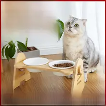 猫用陶器フードボウル【頸椎保護・斜め口・調整可能・ダブルボウル・三連タイプ】