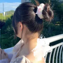 ふわふわリボン付きバタフライパール風ヘアゴム【ツインテール用】