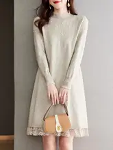 レディース 秋冬用 レース ハイネック ニットワンピース【アウターとの組み合わせが可能】