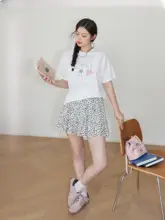 高腰フリル付きAラインフラワースカート【体型カバー・ケーキスカート】