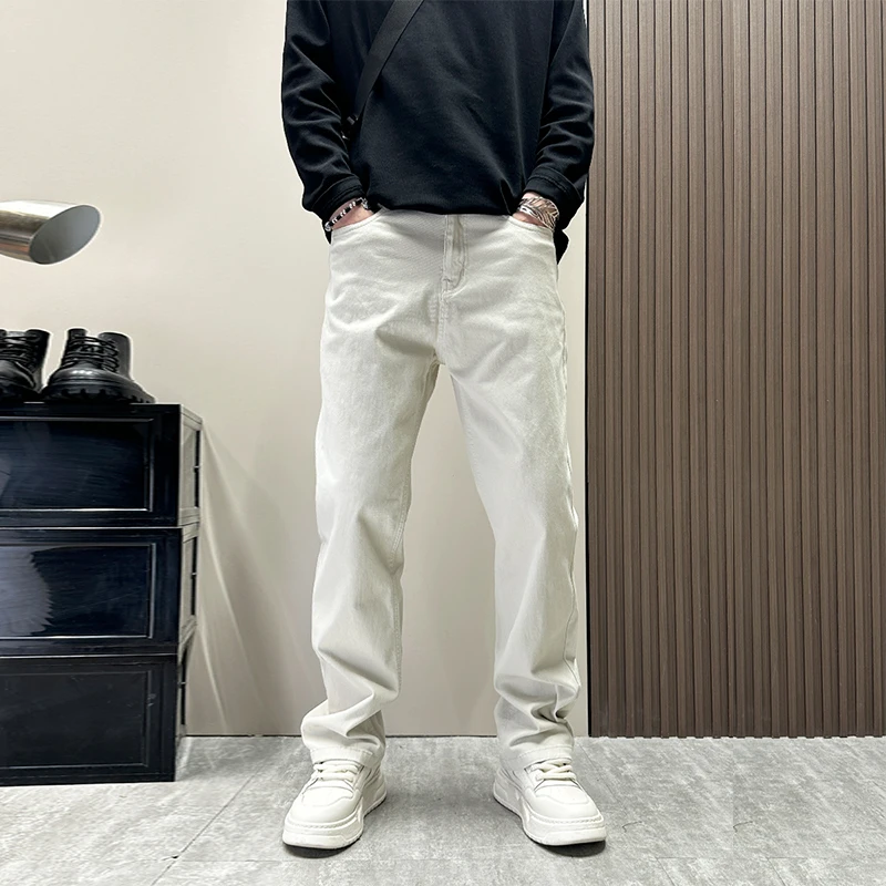 メンズ夏用スリムフィットデニムパンツ：軽量水洗で快適な通勤・外出に最適