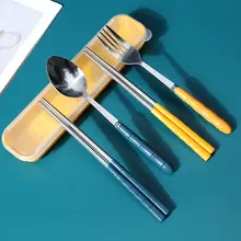 ステンレス製の携帯用食器セット【箸・スプーン・フォーク・収納ケース付き】（セットアップ対応）