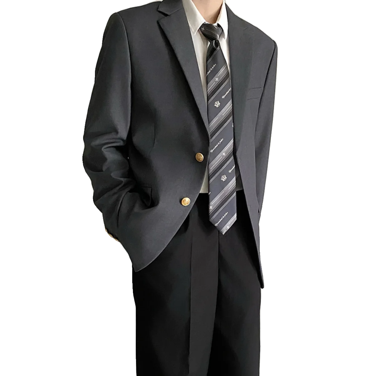 シンプルでスタイリッシュなグレーカジュアルスーツジャケット：中古製服販売における若者向け百搭デザインの実用性