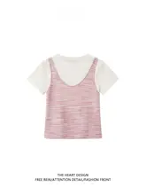ピンクストライプのTシャツ【ラウンドネック・ショートスリーブ・シンプルデザイン・スリムフィット】（セットアップ対応）