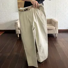 水洗コットン製 シンプル ロングパンツ【秋用・ストレッチ・フィット】（セットアップ対応）