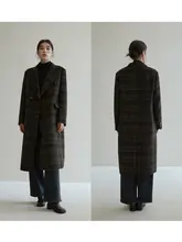 レディース 大きいサイズのシンプルなチェックコート【ウール素材・冬用・スーツカラー】