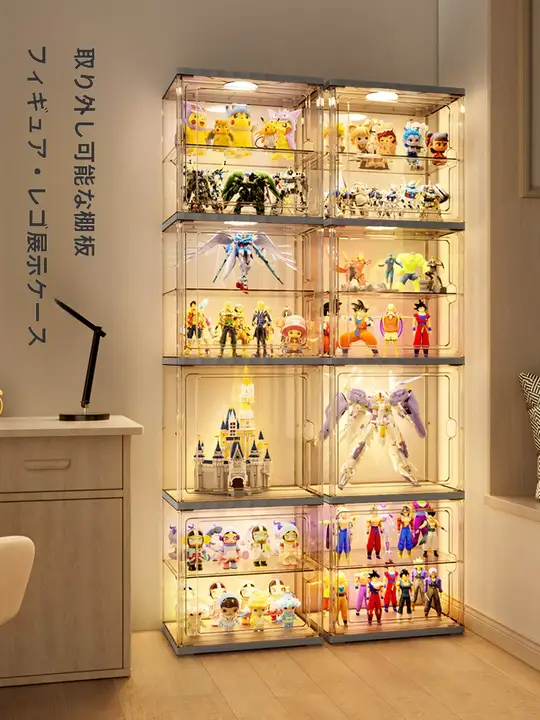 透明アクリル製 フィギュアディスプレイキャビネット【LEDライト付き・コレクション収納用】