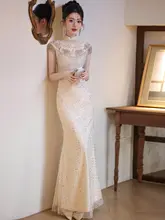 白色の魚尾デザインの結婚式ドレス【エレガント・パーティー用】