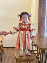可愛らしい刺繍入りチャイニーズスタイルドレス【秋冬用・フリース裏地・ベビー＆子供用】（セットアップ対応）