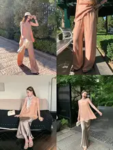極上の柔らかさのマットな銅アンモニア素材トップスとワイドレッグパンツ【夏用・スタイル・  セットアップ対応】