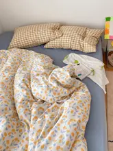 小花柄デザインの純綿4点セット【ベッドカバー・シーツ・肌触り良好・チェック柄】