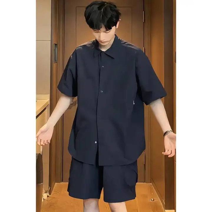 夏用薄手の速乾シャツジャケット【半袖・ショートパンツ・スタイリッシュ】（セットアップ対応）