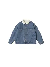 レトロデザインのブルー羊羔毛デニムジャケット【冬用・厚手・翻領】