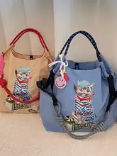 日常使いに最適な猫刺繍のショッピングバッグ【大容量・ナイロン・手提げ・肩掛け・斜め掛け可】