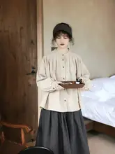 レトロ風ドールカラーシャツ【女性用・秋冬・可愛らしいデザイン】（セットアップ対応）