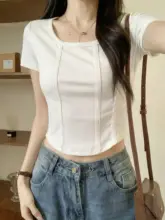 白色 魚骨デザイン 短袖Tシャツ【女性用・フィット感・夏用・ショート丈】