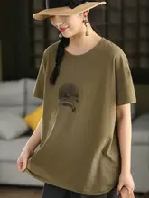 ヴィンテージ風プリントの全棉短袖Tシャツ【レディース・カジュアル・夏用】（セットアップ対応）