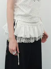 バンド付き 二重レースパンツ【ゆったりシルエット・レイヤードスタイル・クールなデザイン】