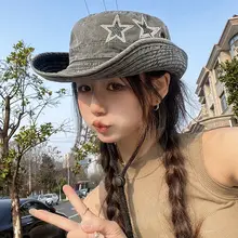 ビジュー星付きウエスタンスタイルキャップ【女性用・夏用・UVカット・アウトドア・登山用】