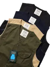 春秋用レトロスタイルのコットン製ポケットワークベスト【男性用・フィット】