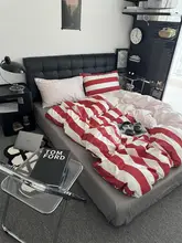 ブラックホワイトストライプデザインのプレミアムコットン四点寝具セット【ベッドカバー・シーツ・掛け布団カバー】（セットアップ対応）