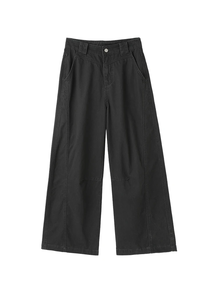 水泥グレーのワイドレッグデニムパンツ：通勤風の高腰直筒デザインが実用性を実証