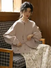 藕粉色のテキスタイルデザイン 短丈ジャケット【春用・ゆったりシルエット】