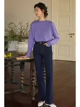 ハイウエストデニムパンツ【フレアシルエット・フレンンテージ・スリム効果】
