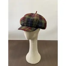 ヴィンテージ風レッドチェックのウールキャップ【粗花風・パンクスタイル・秋冬用】
