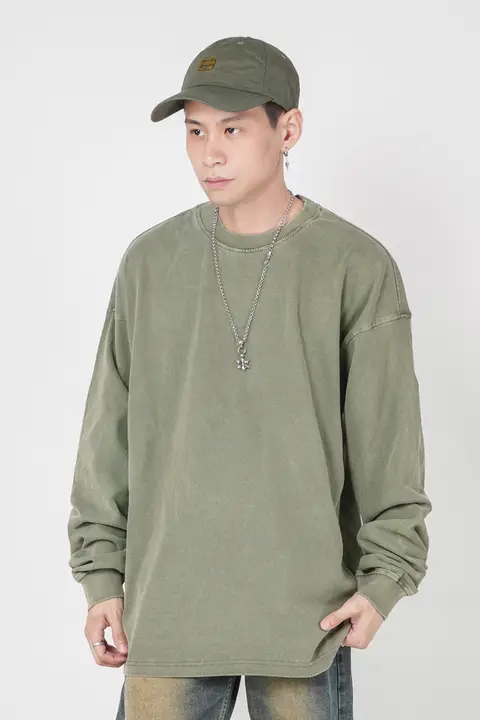 ユニセックス カラー無地 長袖Tシャツ【小さめ首元・ストリートダンススタイル】