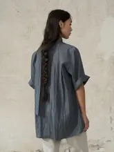 極上の柔らかさの天絲製手作りプリーツ短袖シャツ【流れるデザイン・フィット】
