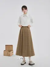 チェック柄 Aラインロングスカート【百褶デザイン・秋用・小柄梨型体型向け】